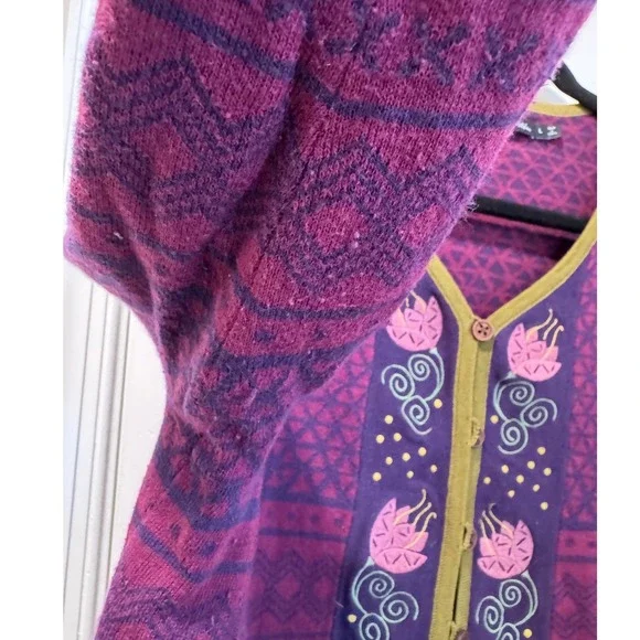Gudrun Sjoden Purple Geometric Floral Embroidered Cardigan Sweater Size L - Picture 8 of 8